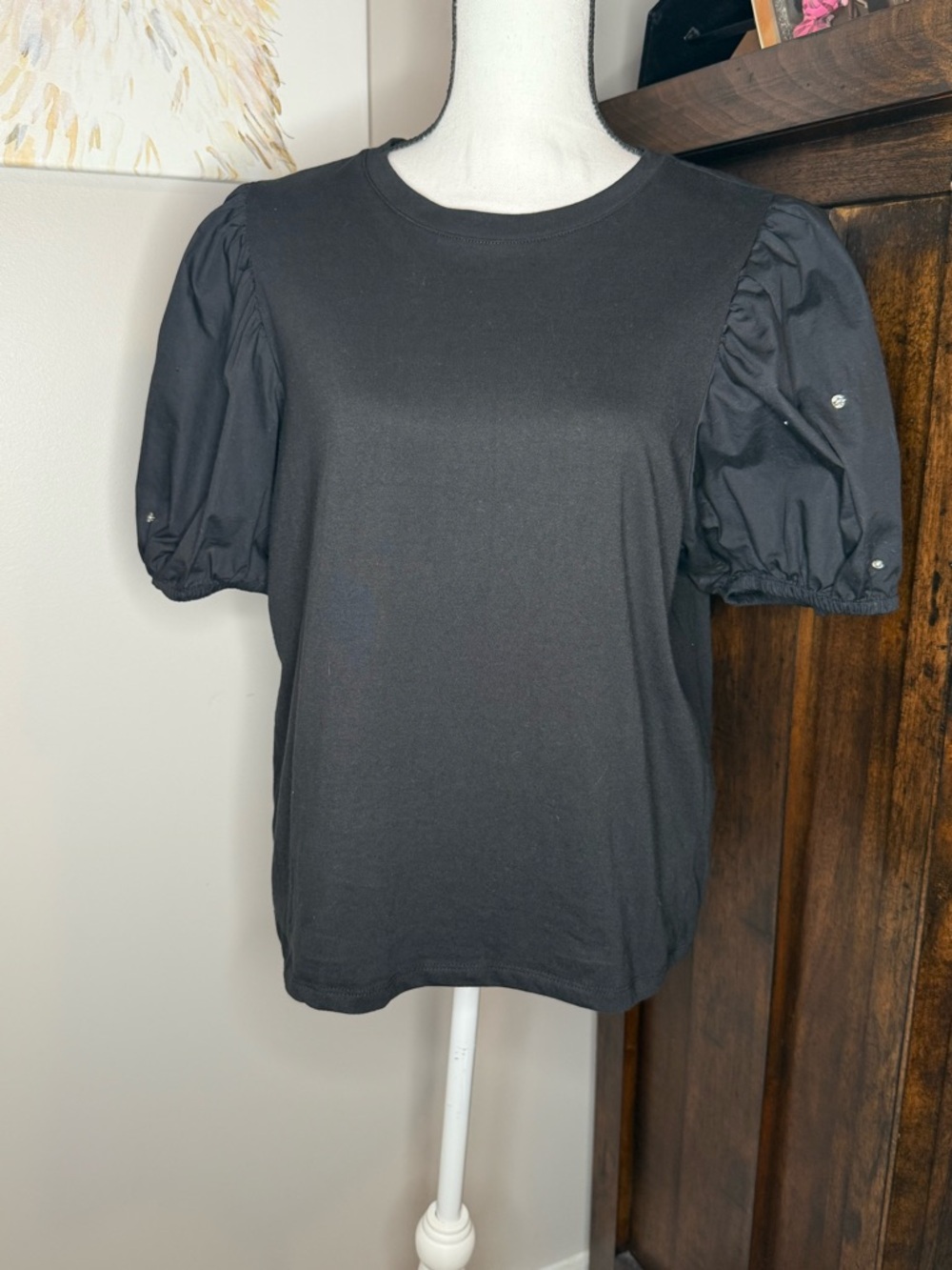 CeCe Black Puff Sleeve Blouse